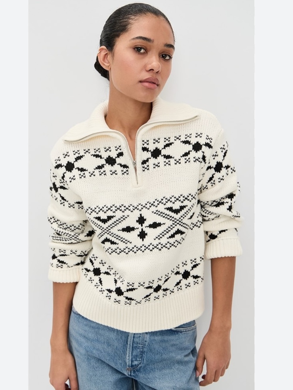 English Factory Motif Zip Up Fair isle Sweater Size Small NWT